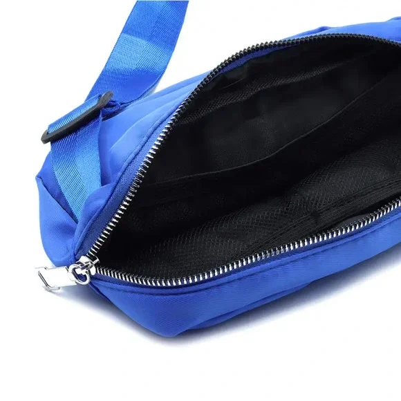 Nylon Rectangle Belt Bag Crossbody Sling Bag Silver Grey - Picture 2 of 2